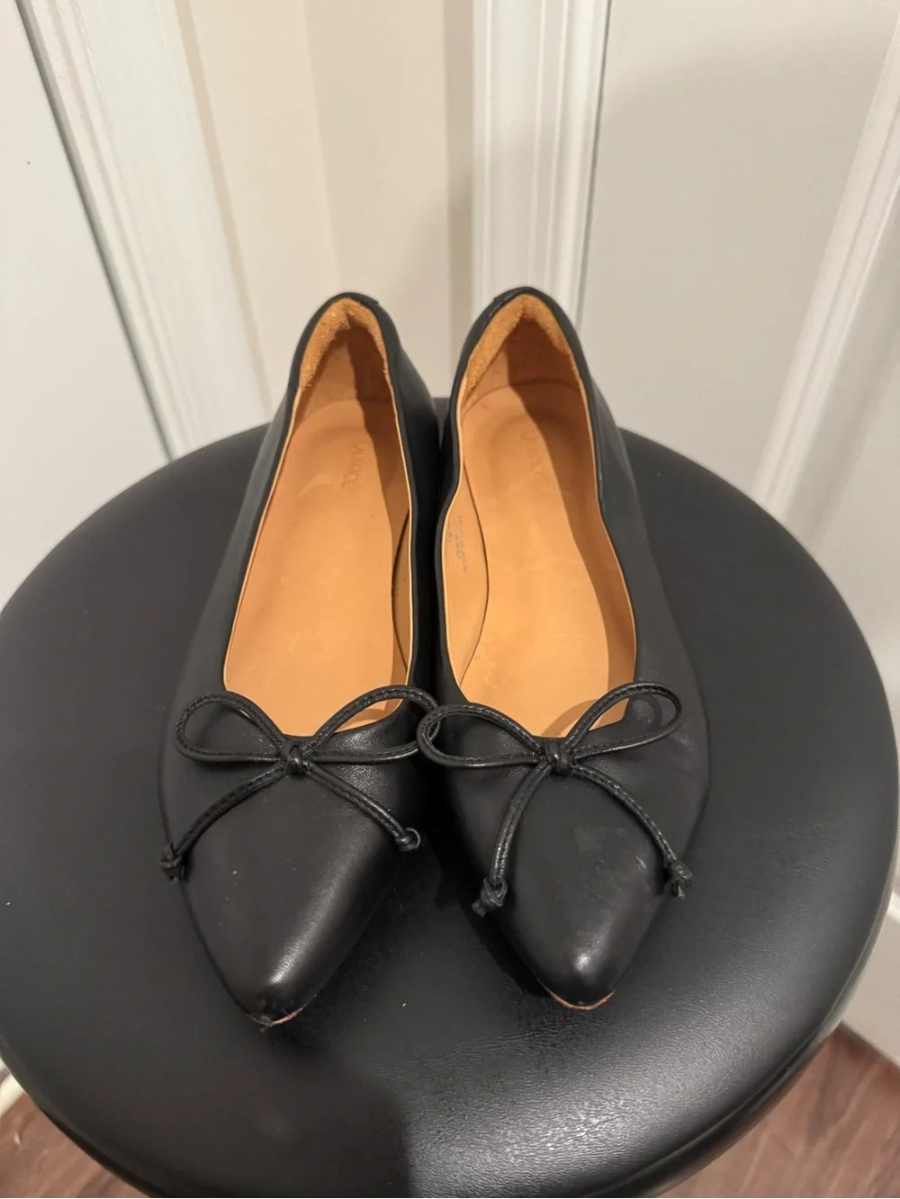 Quince Black Leather Ballet Flats with Bow size 5